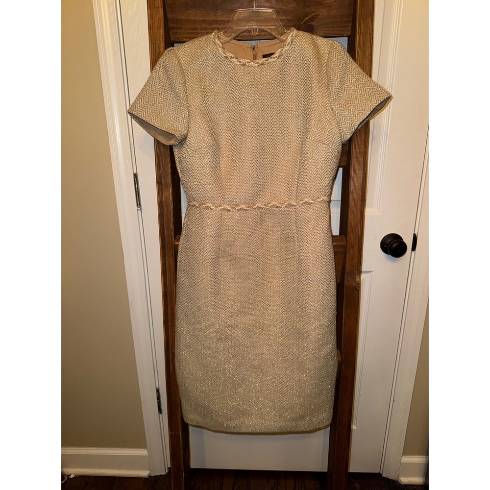 Ann Taylor Women's Gold Tweed Sheath Dress Size 2 Short Sleeve Sheath Dress